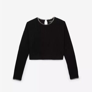 THE KOOPLES Womens Black Chain Embellished Cropped Cotton Sweater Size 2 (M/L)